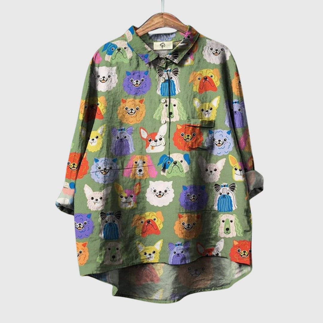 Solvea™ | Trendy og moderne bluse med kunstprint
