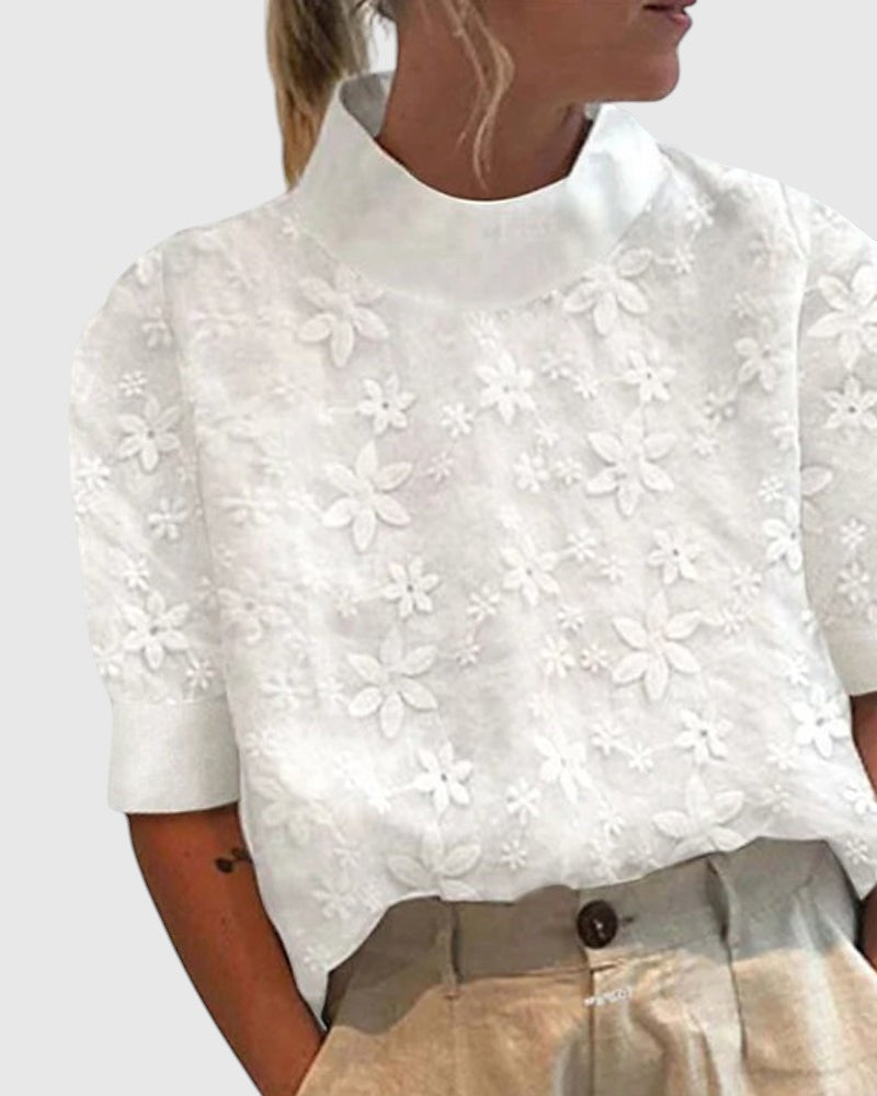 Elise™ | Broderet Bluse med Ståkrave