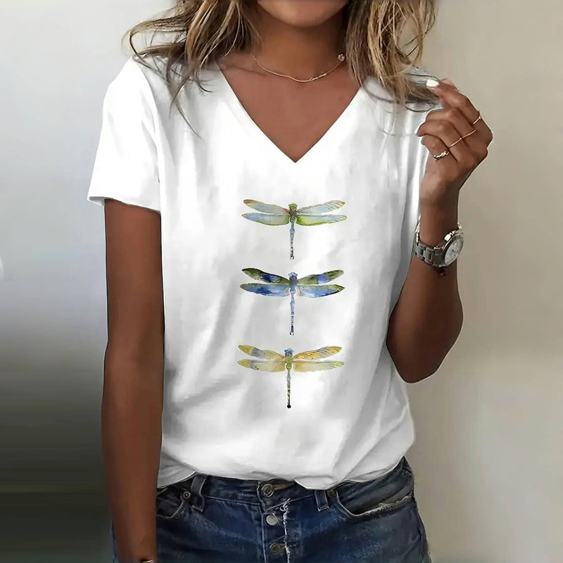 Bodil-Marie™ | Sommerligt og Komfortabelt T-shirt med Libeller