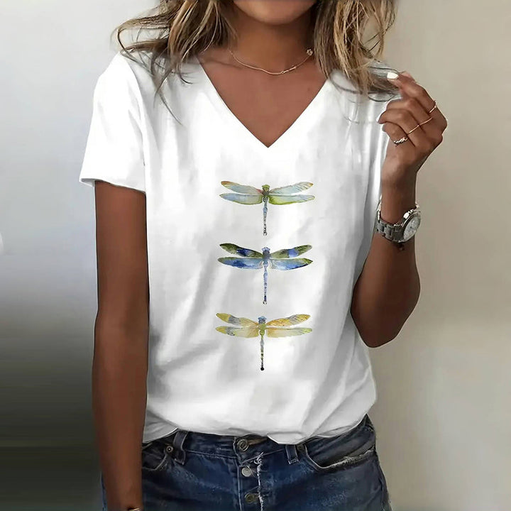 Bodil-Marie™ | Sommerligt og Komfortabelt T-shirt med Libeller