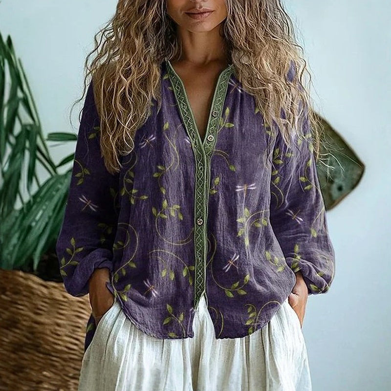 Alfrida™ | Afslappet Bluse med Naturprint