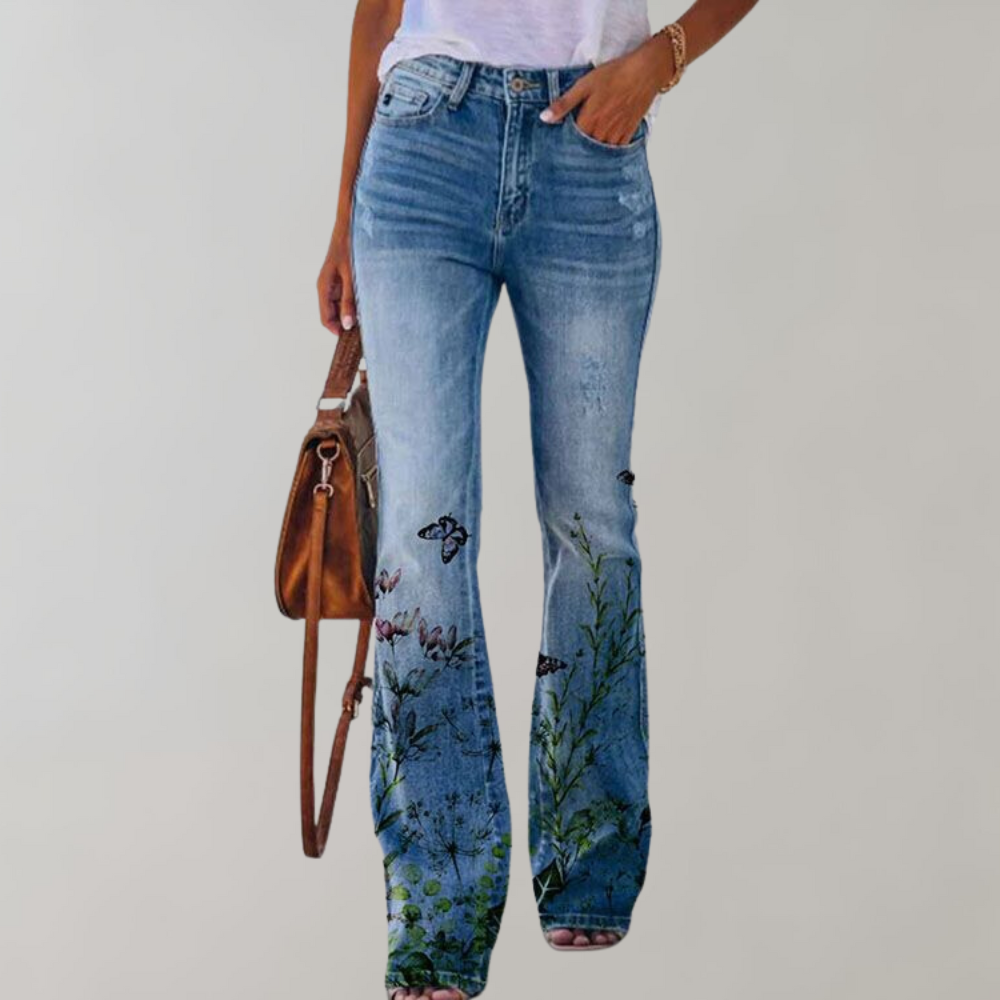 Katrine™ | Jeans med Vide Ben og Blomstermønster