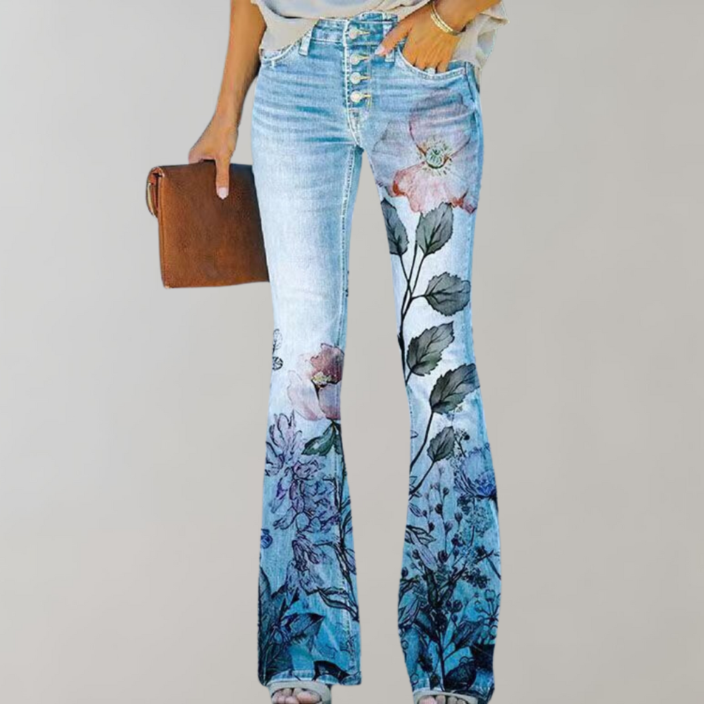 Katrine™ | Jeans med Vide Ben og Blomstermønster