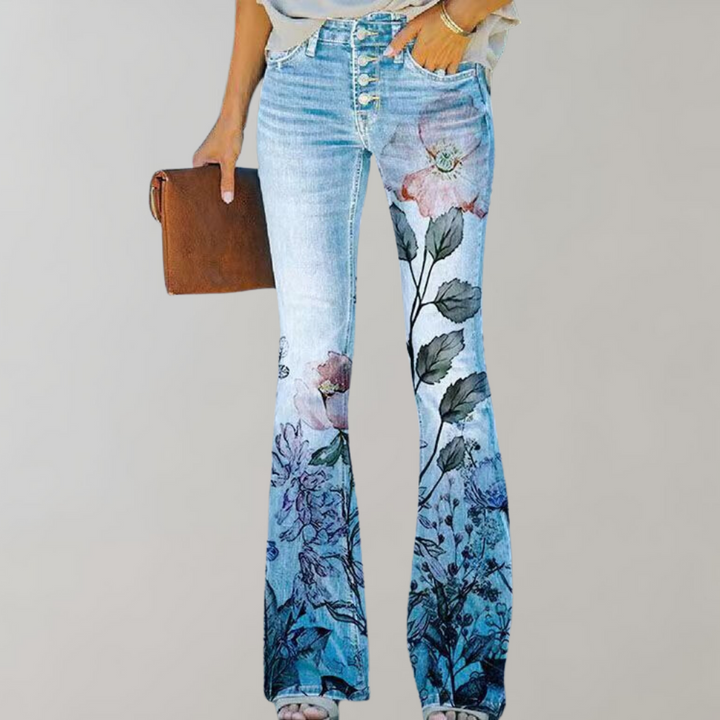 Katrine™ | Jeans med Vide Ben og Blomstermønster