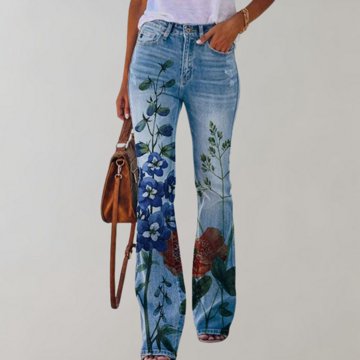 Katrine™ | Jeans med Vide Ben og Blomstermønster
