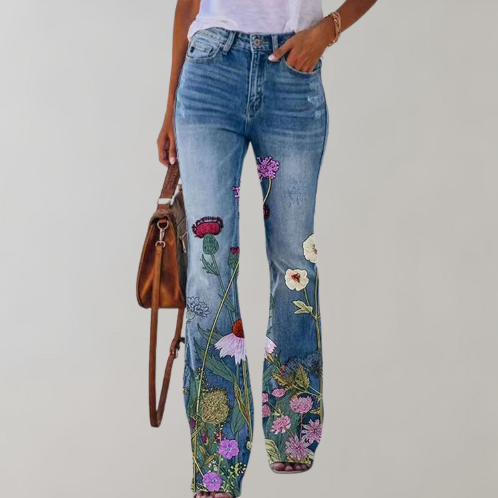 Katrine™ | Jeans med Vide Ben og Blomstermønster
