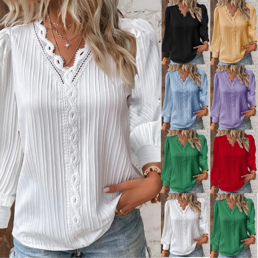 Lina™ | Bluse Med Blondedetaljer i Chiffon