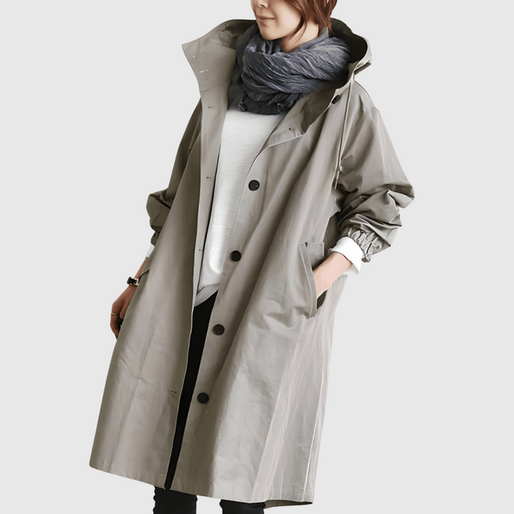 Jytte™ | Oversized Hættet Frakke med Knapper