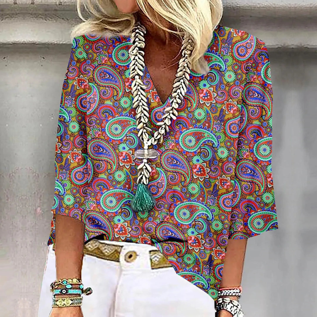 Betina™ | Vibrant Print Boho Bluse