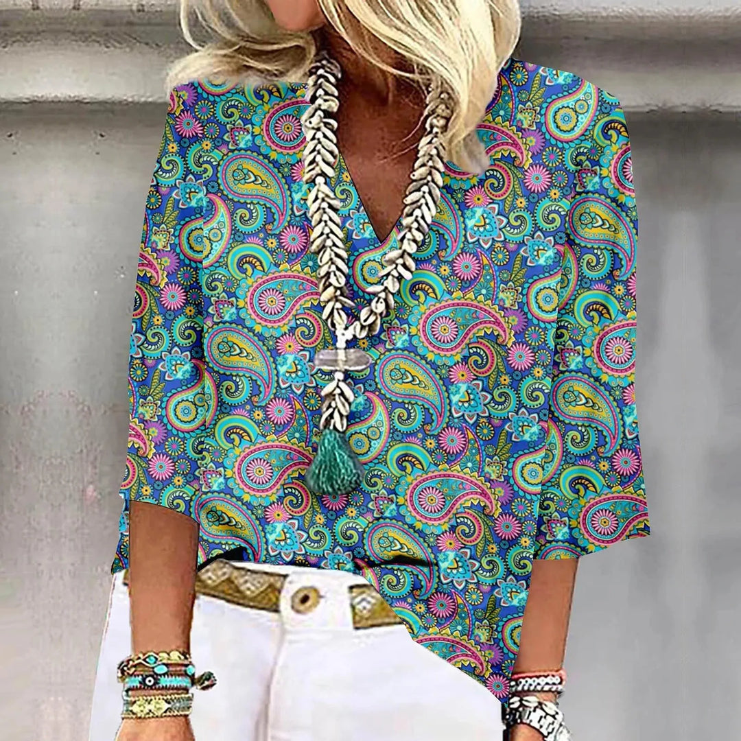 Betina™ | Vibrant Print Boho Bluse