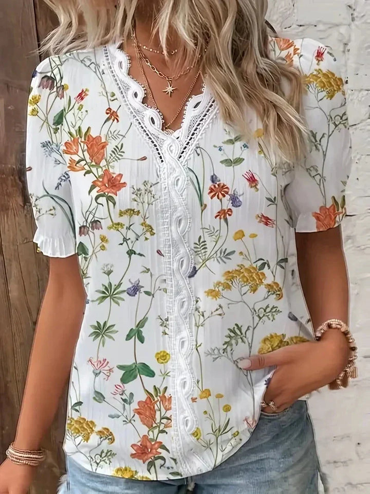 Sif™  | Blomster Blonde V-Hals Bluse