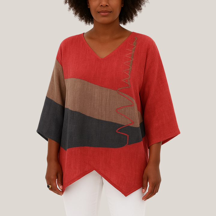 Elfrida™ | Stilfuld V-hals Color Block Top