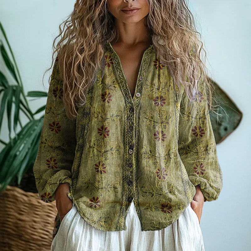 Alfrida™ | Afslappet Bluse med Naturprint