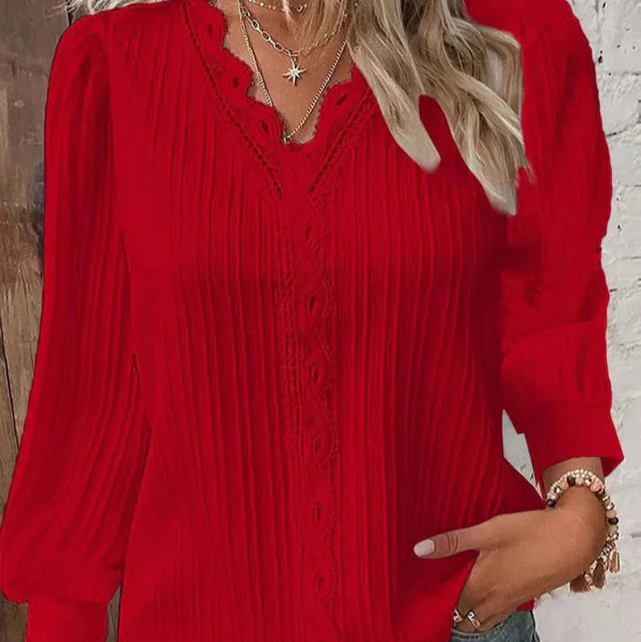 Lina™ | Bluse Med Blondedetaljer i Chiffon