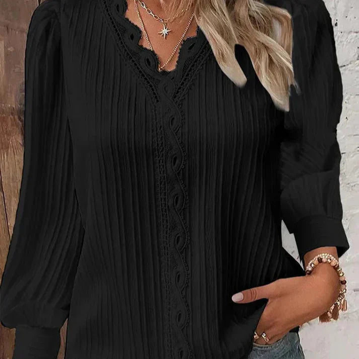 Lina™ | Bluse Med Blondedetaljer i Chiffon