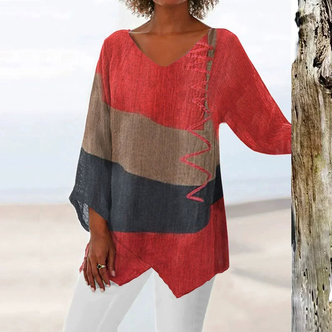 Elfrida™ | Stilfuld V-hals Color Block Top