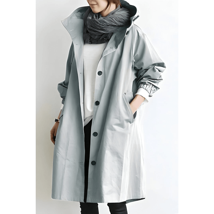 Jytte™ | Oversized Hættet Frakke med Knapper