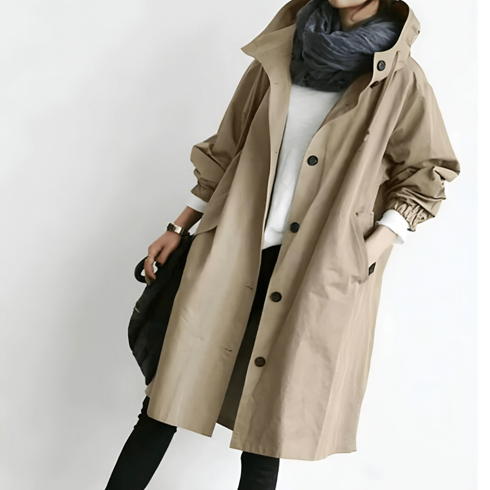 Jytte™ | Oversized Hættet Frakke med Knapper