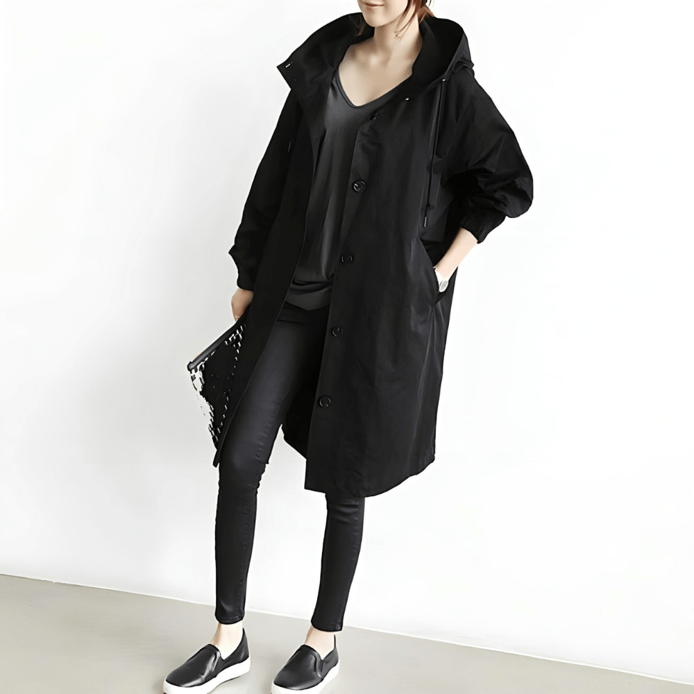 Jytte™ | Oversized Hættet Frakke med Knapper