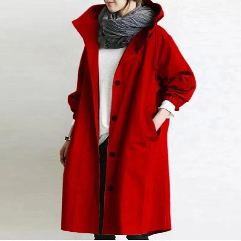 Jytte™ | Oversized Hættet Frakke med Knapper