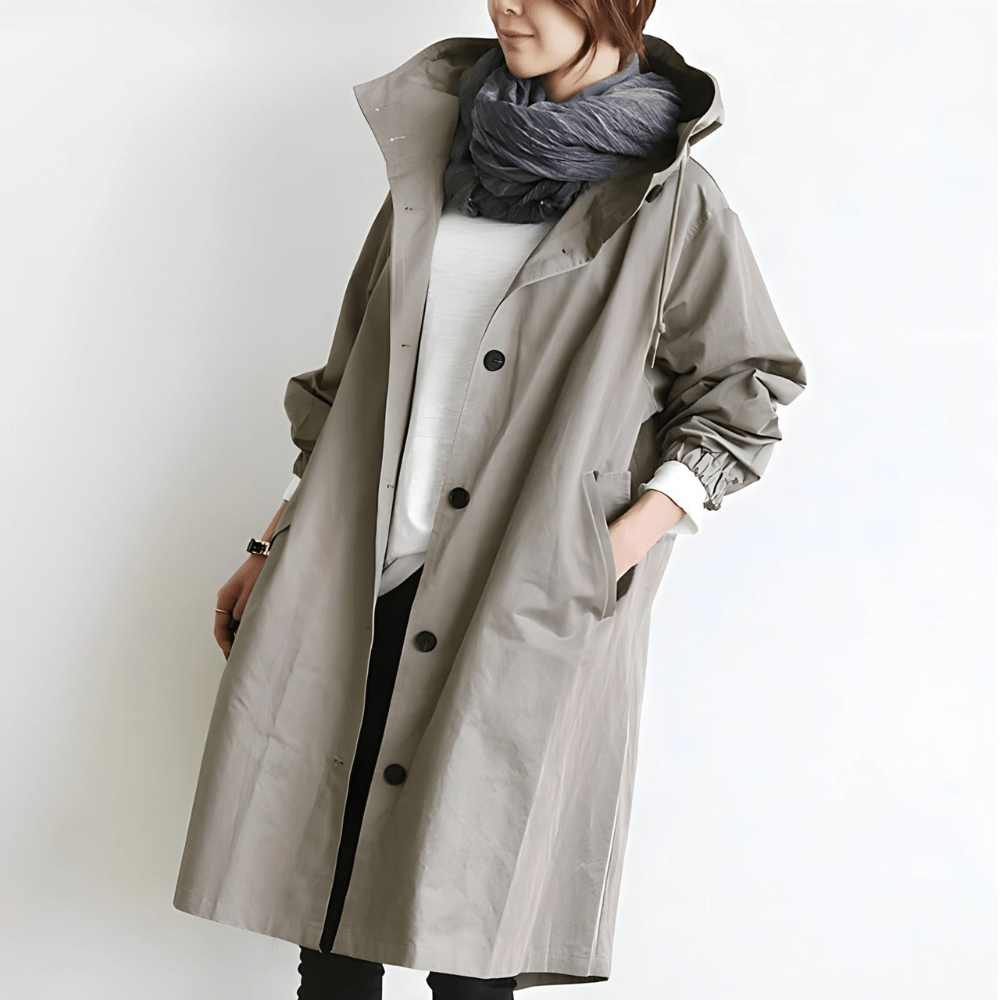 Jytte™ | Oversized Hættet Frakke med Knapper